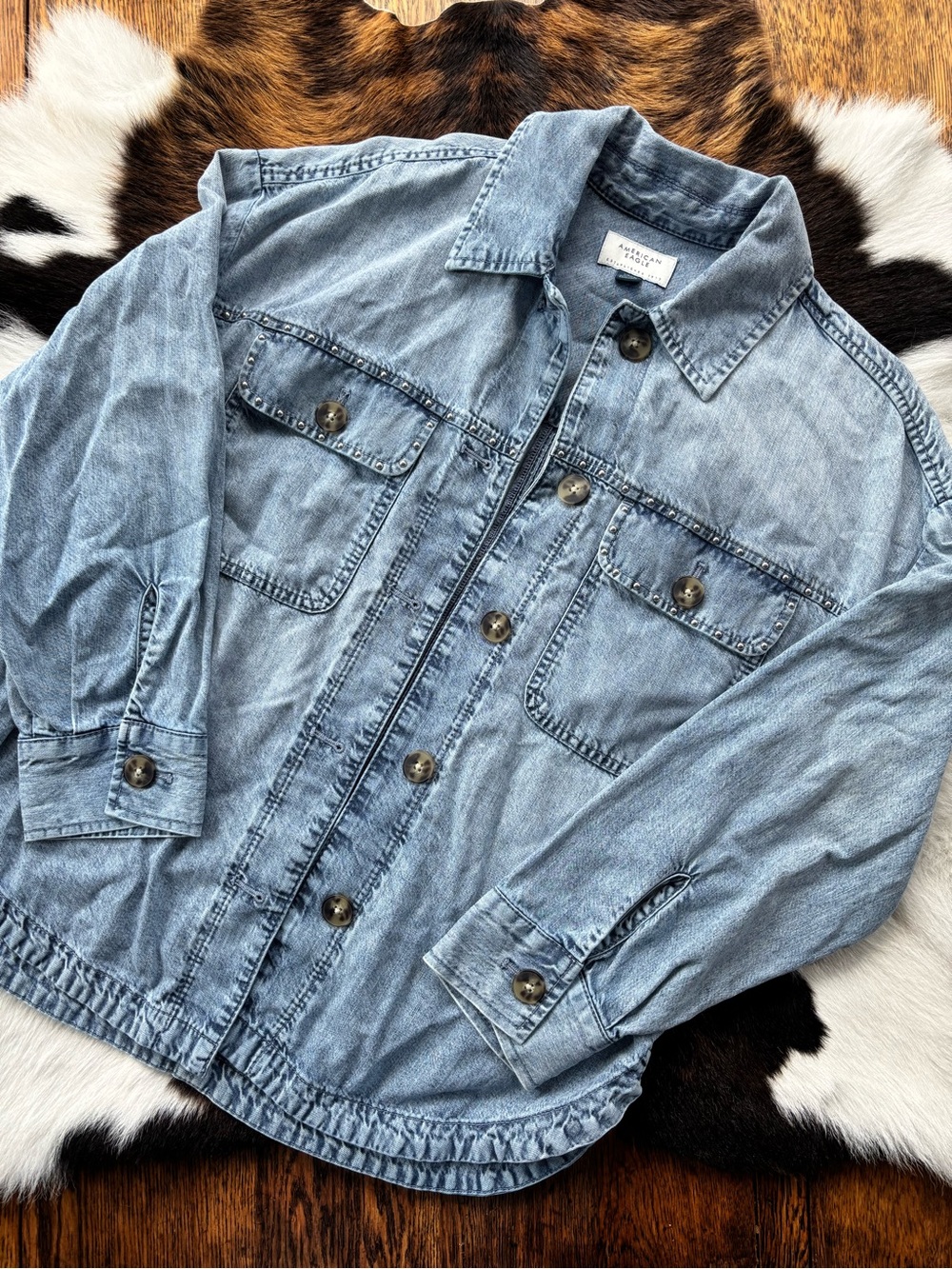 Light Wash Denim Shacket - Casual Button Front Jacket